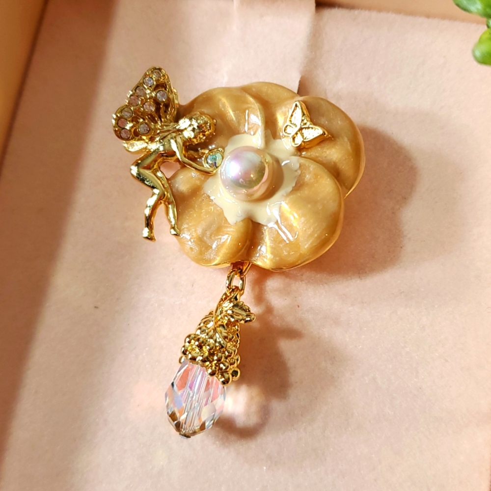 Kirks Folly Flower and Fairy Brooch NIB